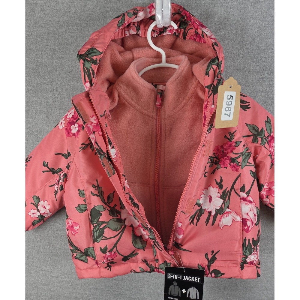 Childrens Place Girls 12-18 Mos Hooded Puffer Coat 3 in 1 Jacket Set Pink NEW